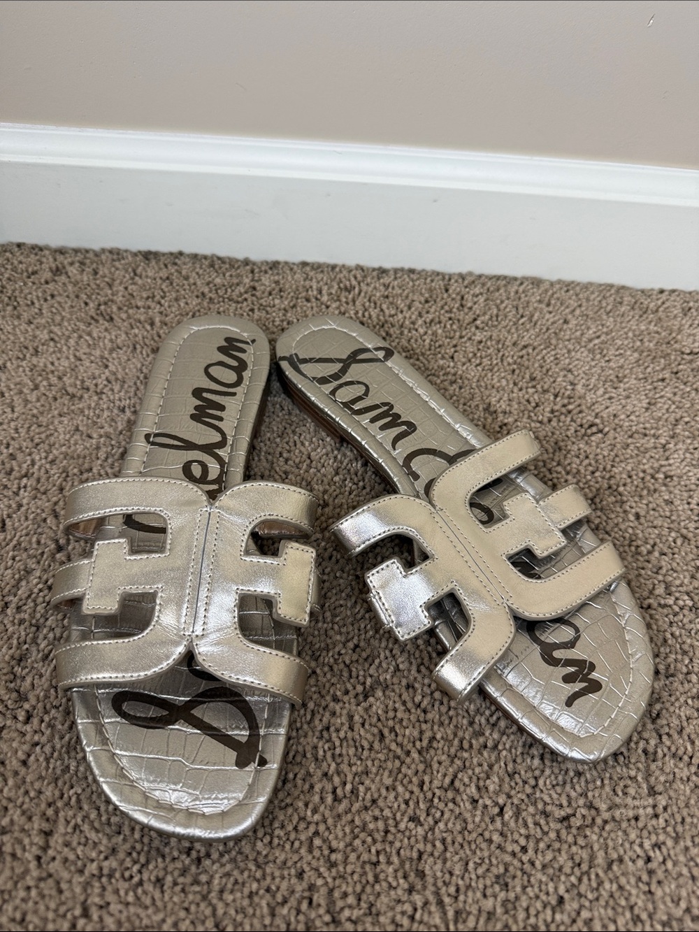Sam Edelman | Metallic Silver Slide Sandals with Double E | Size 8.5